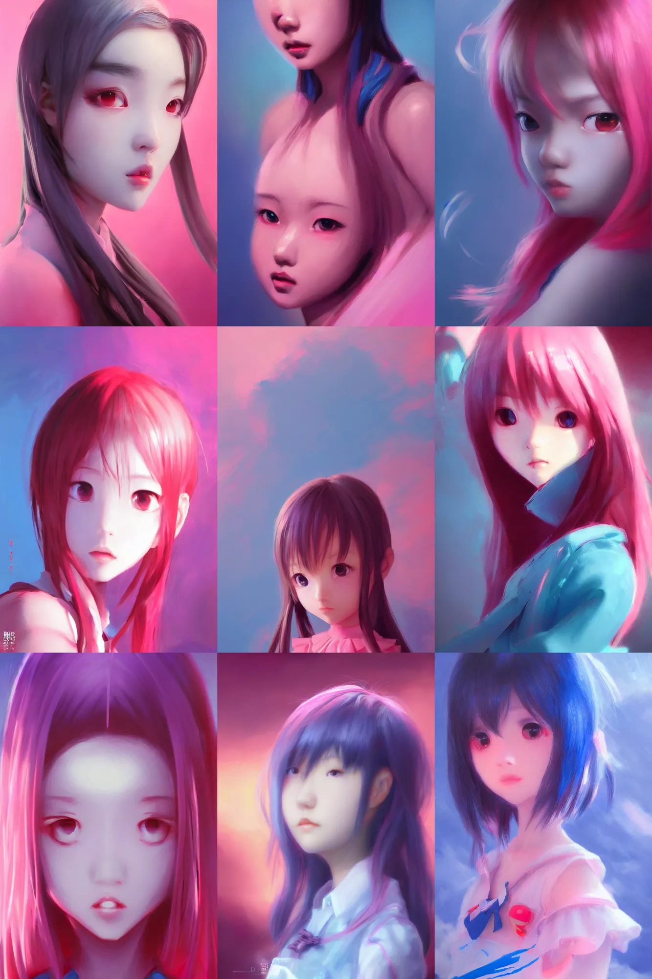 Prompt: 3d infrared octane render concept painting art by D. Jun, by Mo Xiang Tong Xiu, by Igarashi Daisuke, cute beauty minimalist large portrait anime school girl under dark pink and blue water. beautiful and cutest face. dramatic deep light, trending on artstation, oil painting brush