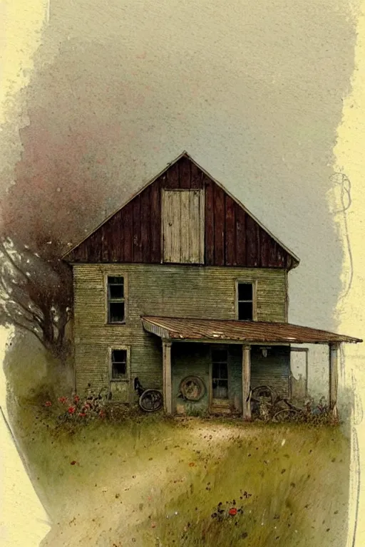 Prompt: (((((1950s farm house. muted colors.))))) by Jean-Baptiste Monge !!!!!!!!!!!!!!!!!!!!!!!!!!!