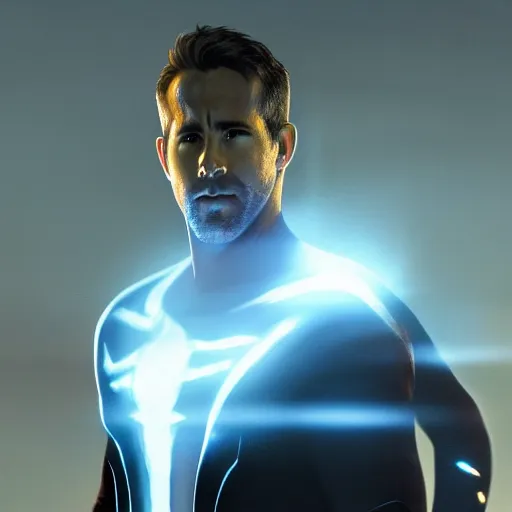 Image similar to ryan reynolds as spider - man, wearing a black and blue suit, cinematic, volumetric lighting, f 8 aperture, cinematic eastman 5 3 8 4 film, photorealistic by greg rutkowski, by stanley artgerm, by alphonse mucha