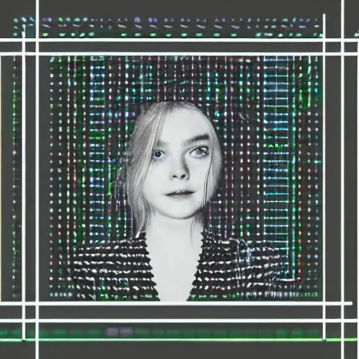 Image similar to elle fanning in the style of an oscilloscope