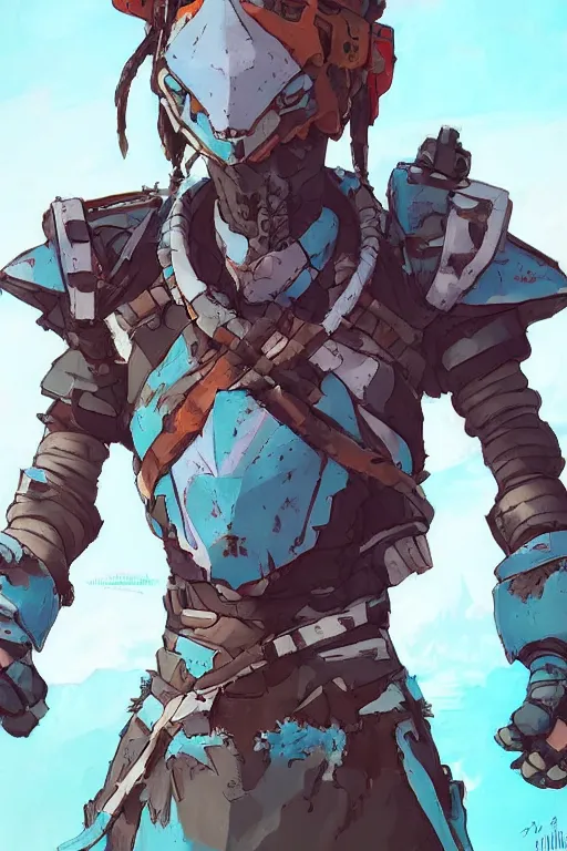 Image similar to combination suit armor aloy horizon forbidden west horizon zero dawn robot ninja mask helmet backpack tribal, art gta 5 comics, official fanart behance hd artstation by jesper ejsing, by rhads, makoto shinkai and lois van baarle, ilya kuvshinov, ossdraws radiating a glowing aura cgi rtx 2 0 2 2