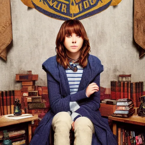 Image similar to A 4k portrait photo of Max Caulfield on the Ravenclaw common room in Hogwarts