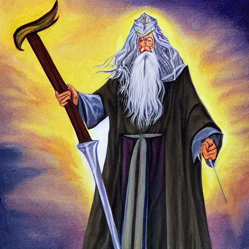 Image similar to gandalf as deity, painting