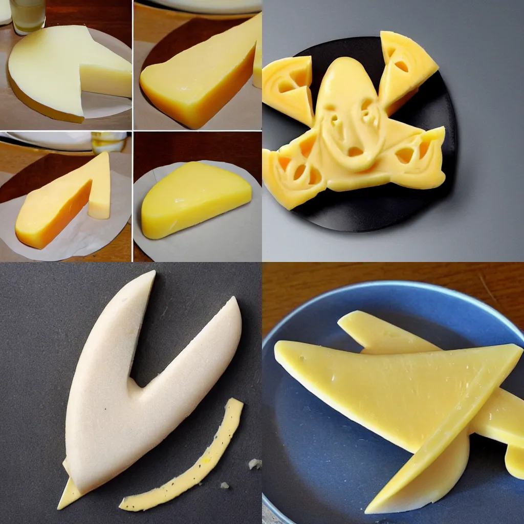 Prompt: cheese in the shape of a plane