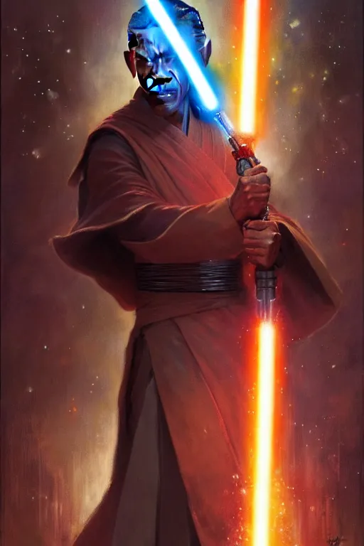 Image similar to barack obama as a advanced elegant jedi, smooth face, star wars, painting by gaston bussiere, craig mullins, greg rutkowski, akiri toriyama