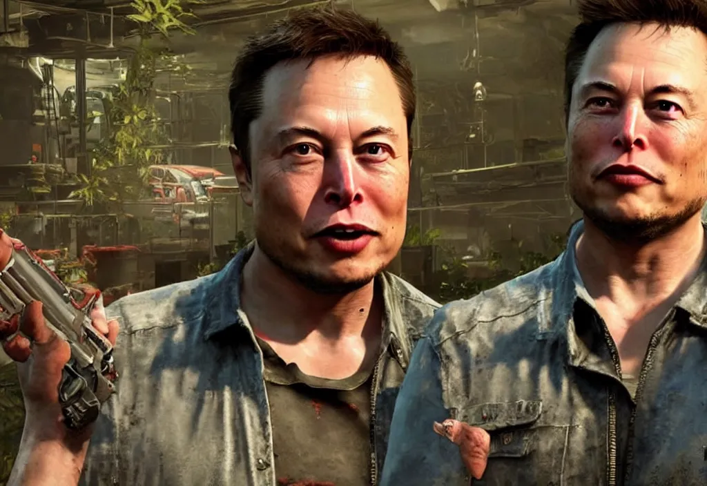 Image similar to elon musk in the video game in the last of us, gameplay screenshot, close up, 3 d rendering. unreal engine. amazing likeness. very detailed.