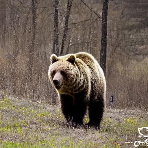 Prompt: grizzly bear with a mounted minigun, professional photography