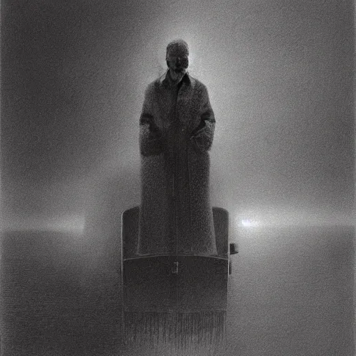 Prompt: Expired commuter ghost. Zdzisaw Beksinski.