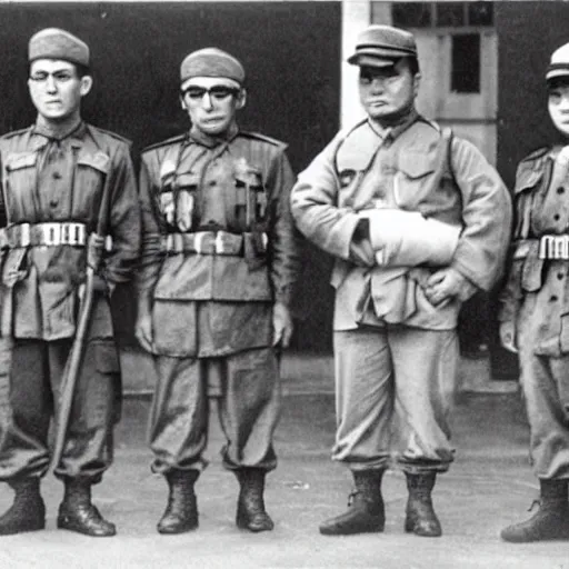 Image similar to old photo of muppets wearing japanese soldier gear