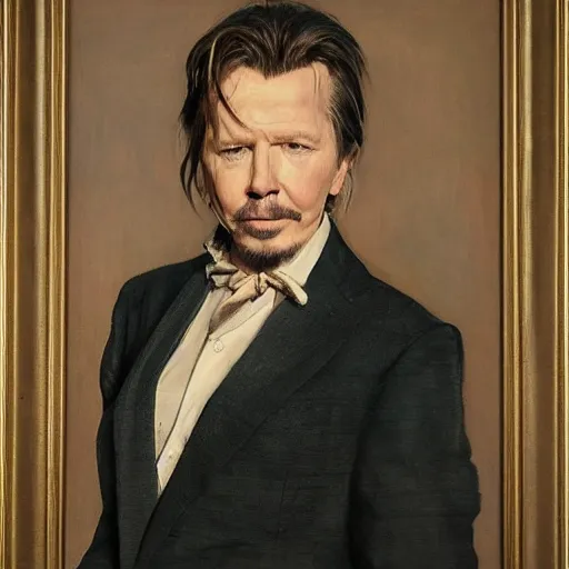 Prompt: Gary Oldman with an shredded, toned, inverted triangle body type, painting by Gaston Bussiere, Craig Mullins, XF IQ4, 150MP, 50mm, F1.4, ISO 200, 1/160s, natural light