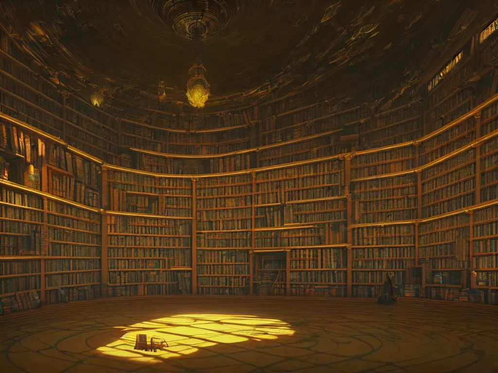 Prompt: interior of the library of the universe, infinitely tall bookshelves, highly detailed, soft lighting, god rays, concept art by simon stalenhag ilya repin greg danton brian sum max bedulenko igor krstic james suret pascal blanche illustration unreal engine render