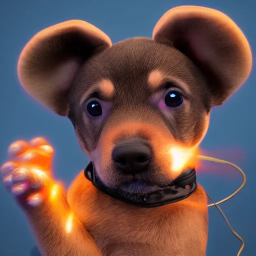 Image similar to puppy as a DJ, 8k, volumetric lighting, hyper realistic