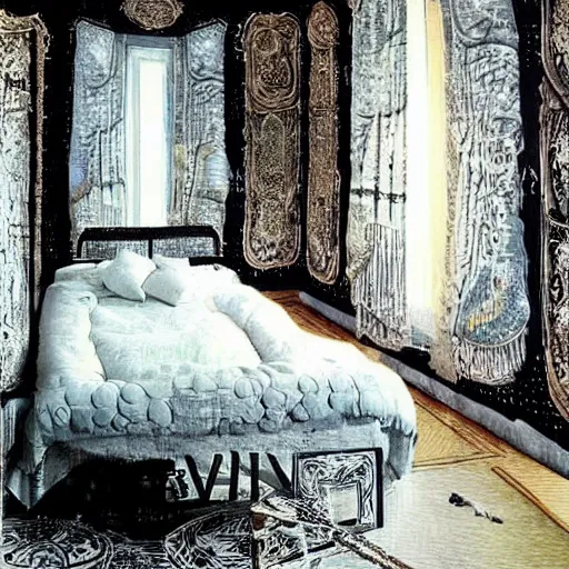 Prompt: a cozy bedroom decorated by salvador dali, detailed, high resolution, wow!, intricate