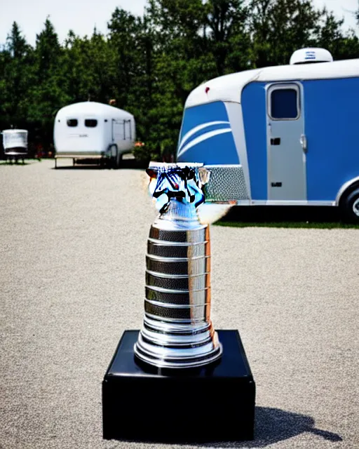 Image similar to a photo of the stanley cup in front of a trailer park