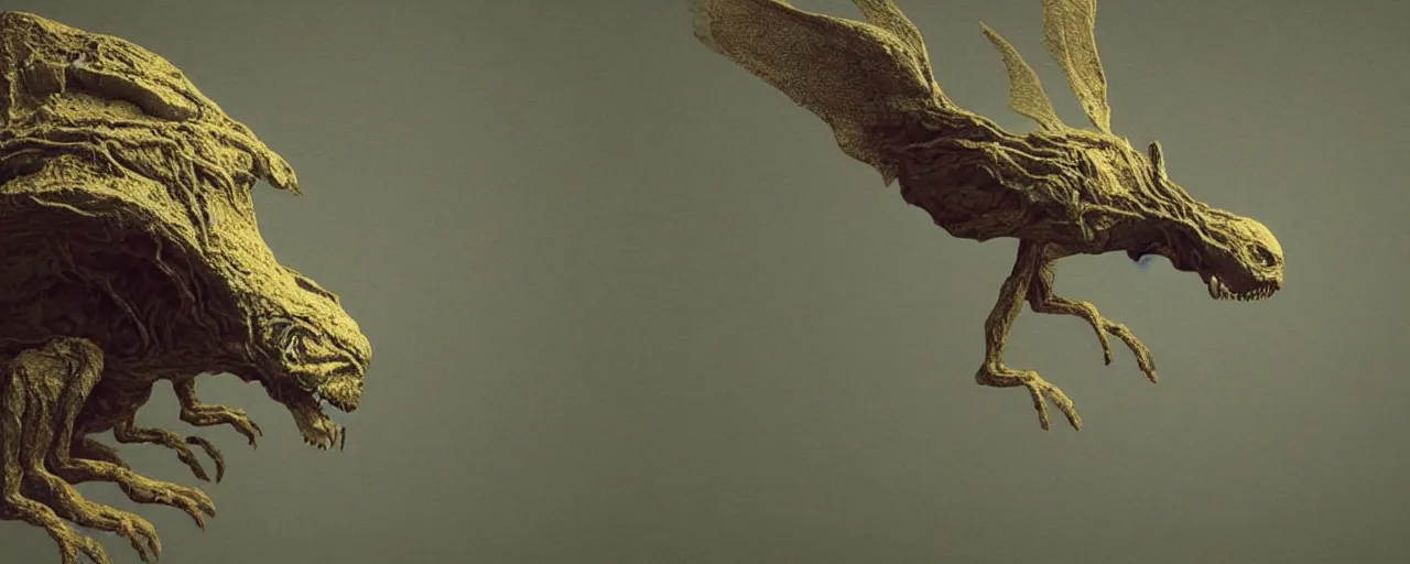 Prompt: a strange creature flying in the home room, film still from the movie directed by Denis Villeneuve with art direction by Zdzisław Beksiński, close up, telephoto lens, shallow depth of field, beautiful detailed intricate insanely detailed octane render, 8K artistic photography, photorealistic
