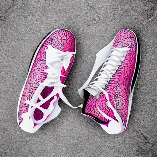 Image similar to A pair of sneakers With an aerodynamic, digital Art, design inspired by In the dragon fruit