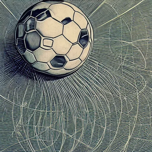 Image similar to illustration of football ball, by, da vinci and victo ngai