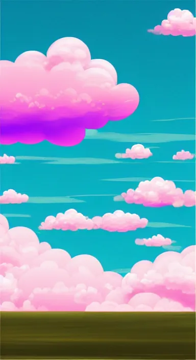 Image similar to pink clouds, under blue clouds, under black sky, smooth, cartoonish and simplistic, background artwork, digital art, award winning