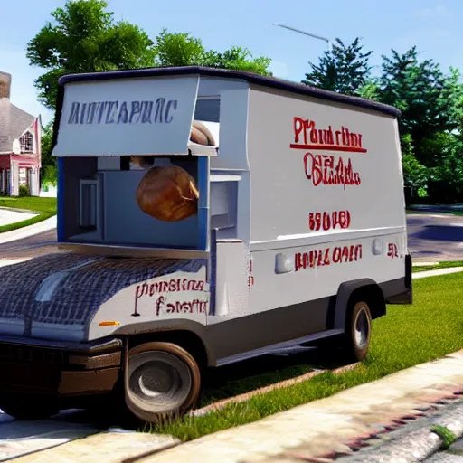 Image similar to mail man driving a mail van filled with potatoes in pittsburgh real life, 8 k, 4 k uhd, realistic, hyper realistic, super detailed, very detailed, detailed