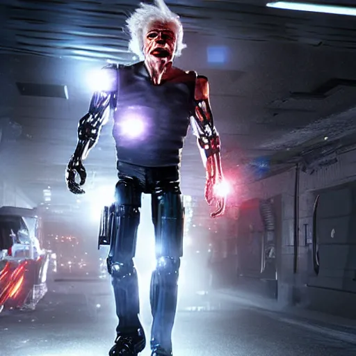 Prompt: tne terminator meets albert einstein, unreal engine