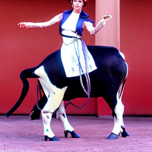 Image similar to princess Leia, dressed as a children's bull fighter