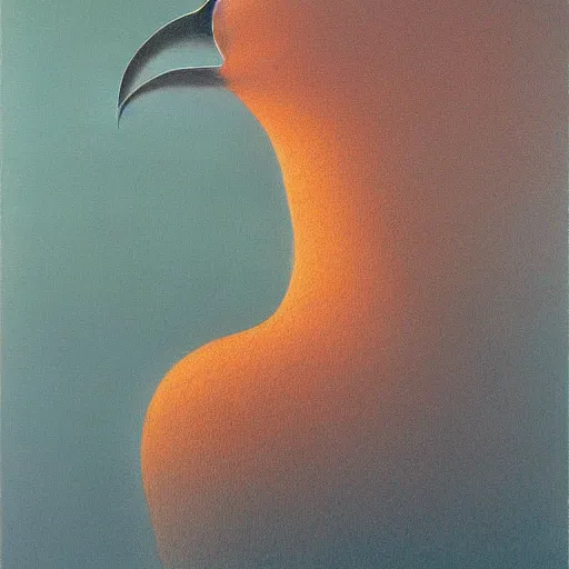 Image similar to bird by Zdzisław Beksiński, oil on canvas