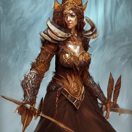 Image similar to beautiful earthen sorceress wearing wooden armor, trending on artstation, ultra fine detailed, hyper detailed, hd, concept art, digital painting