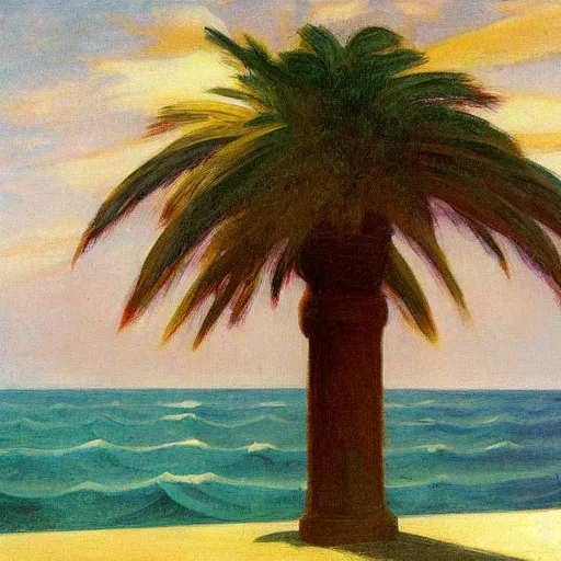 Image similar to palm tree in the middle of the ocean by Edward hopper