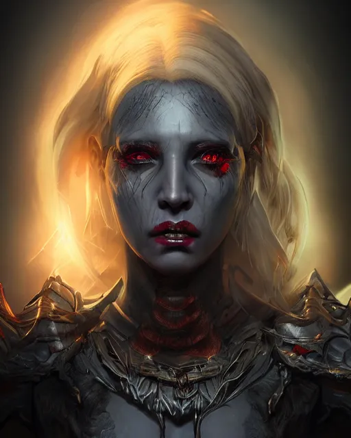 Image similar to headshot portrait of nightmare queen inspired by heresy and occult, detailed, textured, realistic, unreal engine, cgsociety, cinematic lighting, concept art