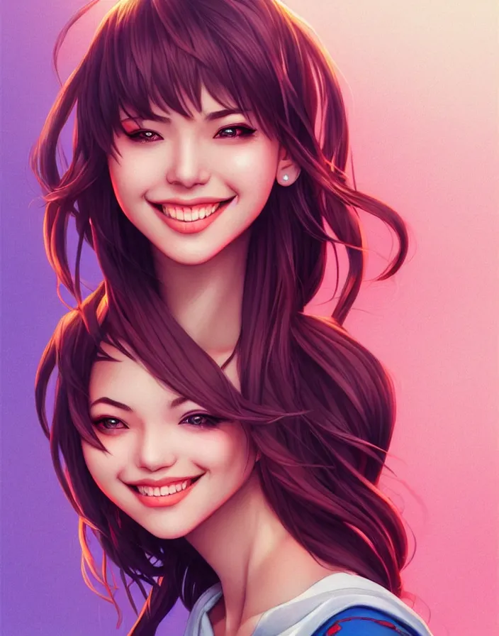 Prompt: richly detailed color  illustration of a female student smiling mockingly at you, large format image. illustrated by Artgerm. 3D shadowing.