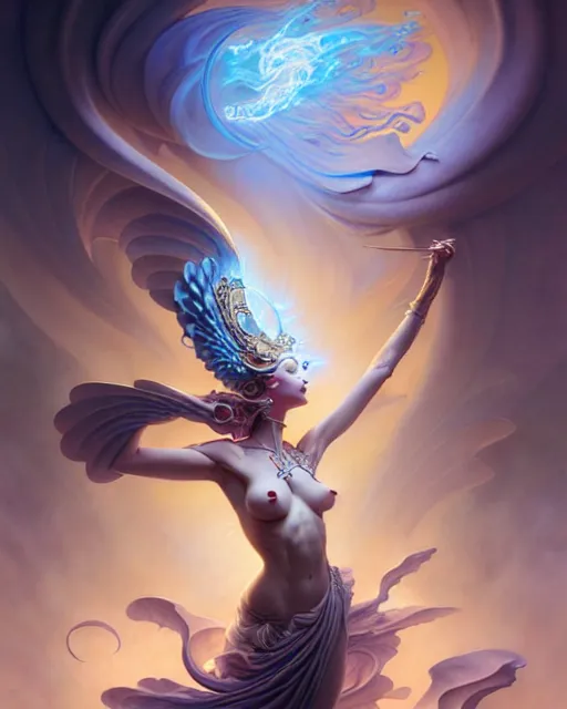 Prompt: goddess of wind, beautiful fantasy character portrait, ultra realistic, wide angle, intricate details, highly detailed by peter mohrbacher, boris vallejo, hajime sorayama, wayne barlowe, aaron horkey, gaston bussiere, craig mullins