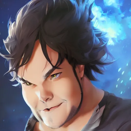 Image similar to An anime portrait of Jack Black, by Stanley Artgerm Lau, WLOP, Rossdraws, James Jean, Andrei Riabovitchev, Marc Simonetti, and Sakimichan, tranding on artstation