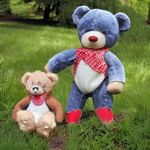 Prompt: teddy bears picnic in the style of carol lawson as plush toys in a grab machine,