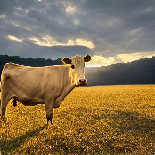 Image similar to photo of a cow in a field golden jour