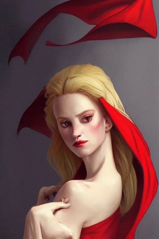 Image similar to nosferatu princess, blonde hair, wearing a red dress, highly detailed, digital painting, artstation, concept art, smooth, sharp focus, illustration, art by artgerm and greg rutkowski and alphonse mucha and andrei riabovitchev