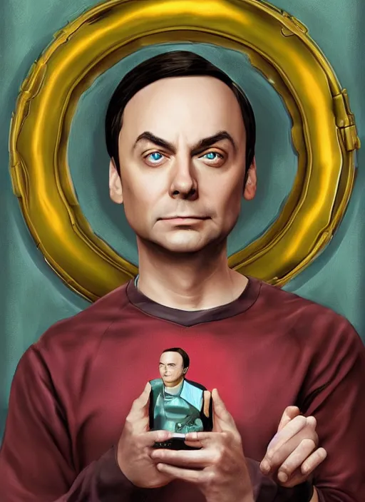 Image similar to digital _ painting _ of _ sheldon from big bang theory saying bazinga _ by _ filipe _ pagliuso _ and _ justin _ gerard _ symmetric _ fantasy _ highly _ detailed _ realistic _ intricate _ port