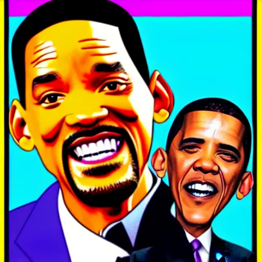 Image similar to will smith slapping obama with a black flip flop, digital art in the style of gta 5 cover art