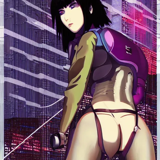 beautiful cyberpunk anime style illustration of motoko