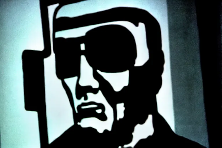 Image similar to lee majors as steve austin, the six million dollar man with the bionic eye, a portrait image at moma museum