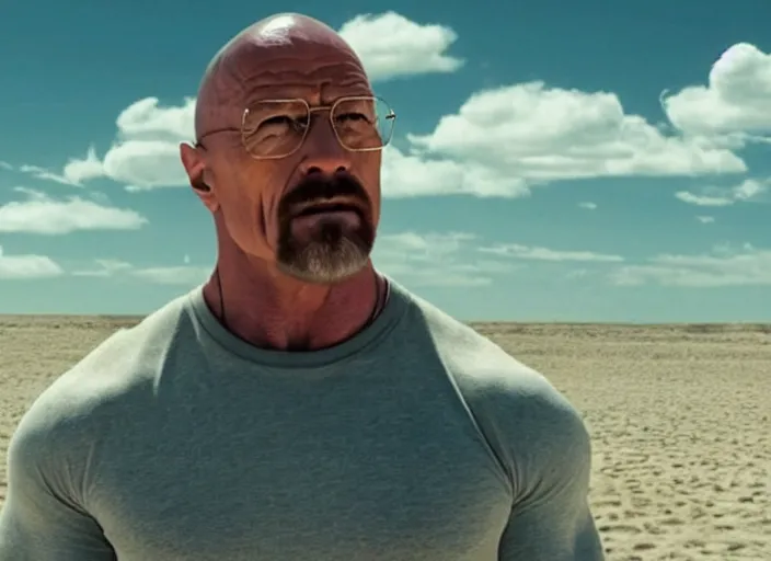 Prompt: film still of walter white as dwayne johnson baywatch movie 2 0 1 7, 8 k