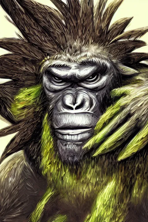 Image similar to an ape artichoke monster, highly detailed, digital art, sharp focus, trending on art station, anime art style