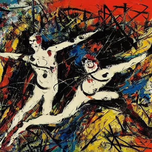 Image similar to a abstract painting quarrel lovers by jackson pollock