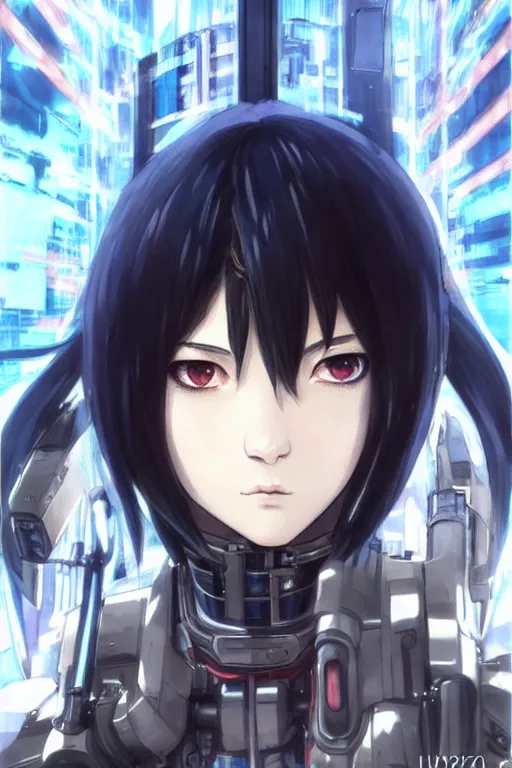 Image similar to portrait Anime cyberpunk cyborg girl in mechanical armor, blame, cute-fine-face, black-hair pretty face, realistic shaded Perfect face, fine details. Anime. Warhammer 40000, realistic shaded lighting by Ilya Kuvshinov katsuhiro otomo ghost-in-the-shell, magali villeneuve, artgerm, rutkowski, WLOP Jeremy Lipkin and Giuseppe Dangelico Pino and Michael Garmash and Rob Rey and Tsutomu Nihei