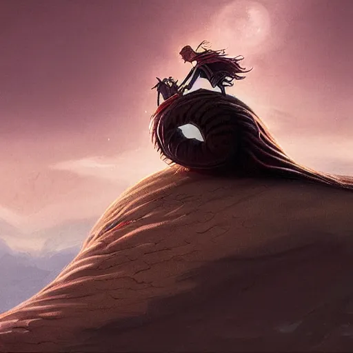 Prompt: ( peter griffin ) riding on the back of a worm from ( dune ), fantasy art, landscape art, in the style of greg rutkowski, illustration, epic