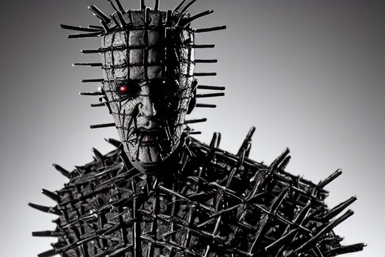 Prompt: hellraiser movie, pinhead figure, 8 k, b & w,