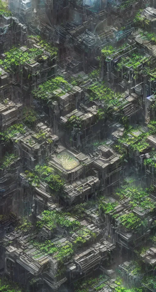Prompt: digital art of a futuristic solarpunk city where humanity has gone long extinct thousands of years ago and all plant life has taken over, concept art, ultra detail, fantasy, plants, 4 k