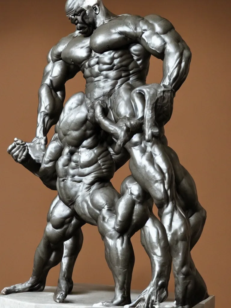 Prompt: a marble statue of Ronnie Coleman by Michaelangelo