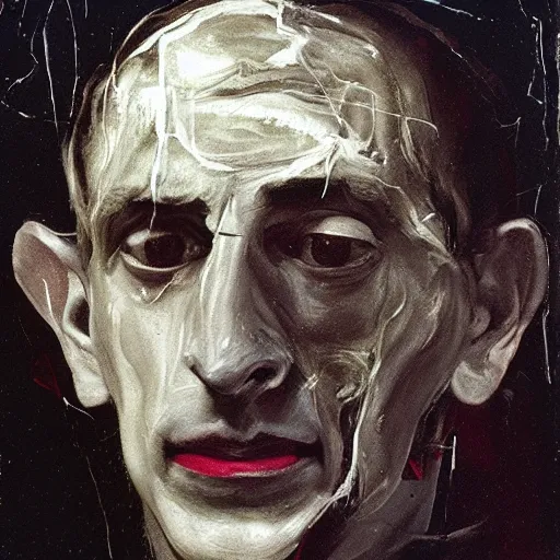 Image similar to portrait of medici emerging from the dark void, lonely figure in the darkness, soft lighting, painted by Adrian Ghenie El Greco, painted by Lucian Freud, polaroid, Renaissance, John Singer Sargant, glitch,--height 768