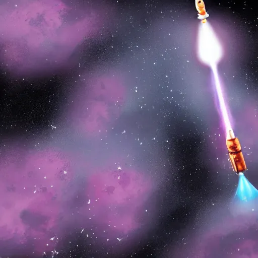 Prompt: a flesh - colored rocket launching into the orchid galaxy