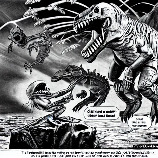 Image similar to t - rex fighting aliens